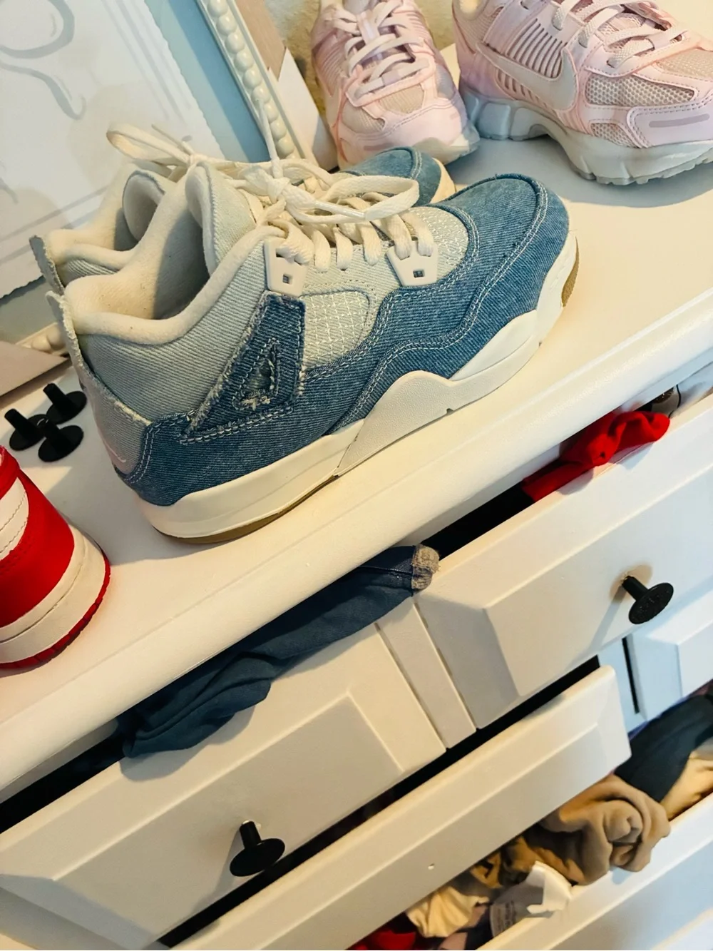 Jordan Kids Denim Blue and White Lace-Up Sneakers